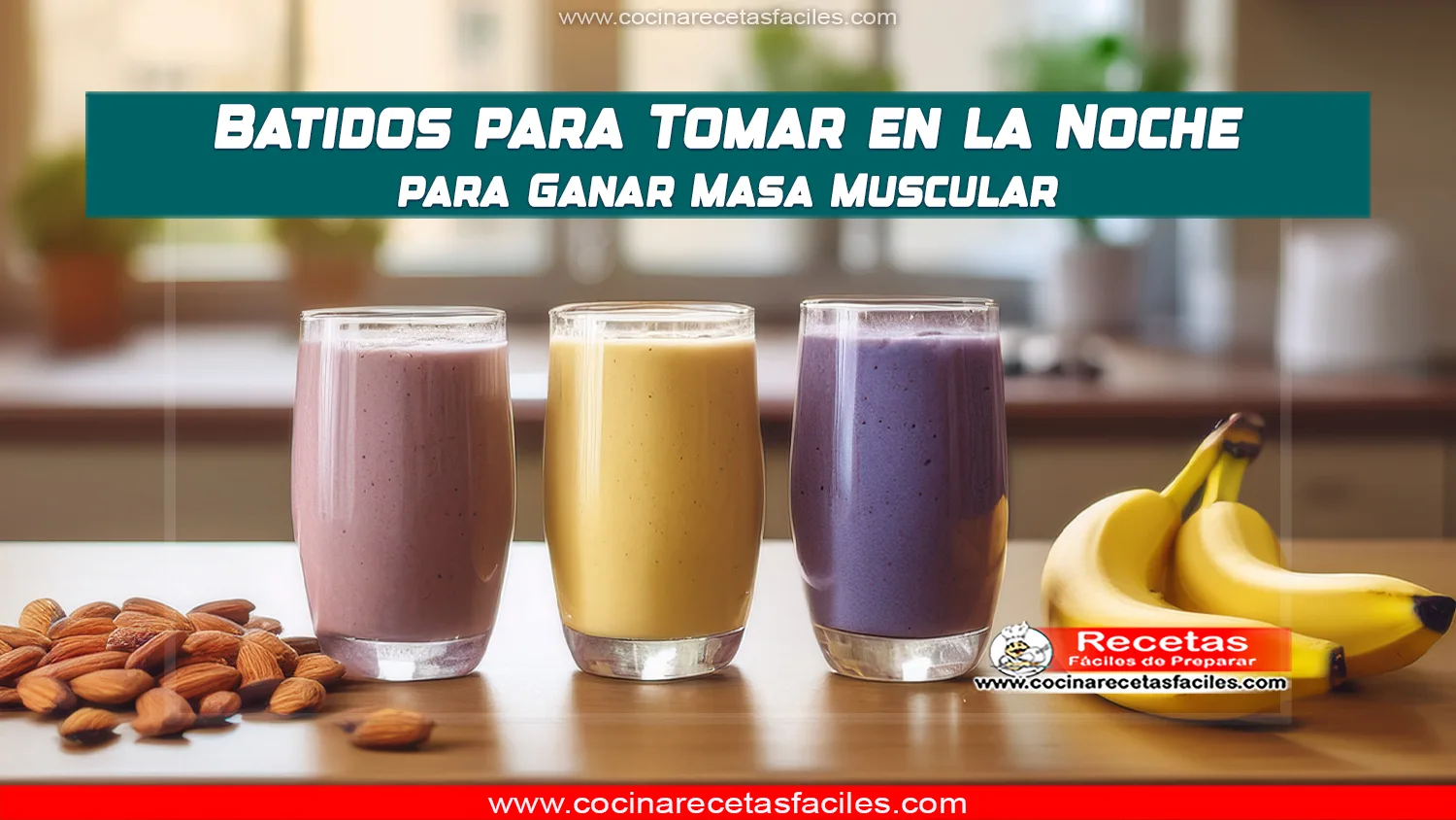 Batidos nocturnos para ganar masa muscular con avena, cacao y arándanos.