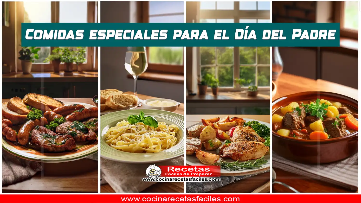 Platos especiales para el Día del Padre: parrillada mixta, pollo al horno con hierbas, guiso de carne con papas y pasta con salsa cremosa