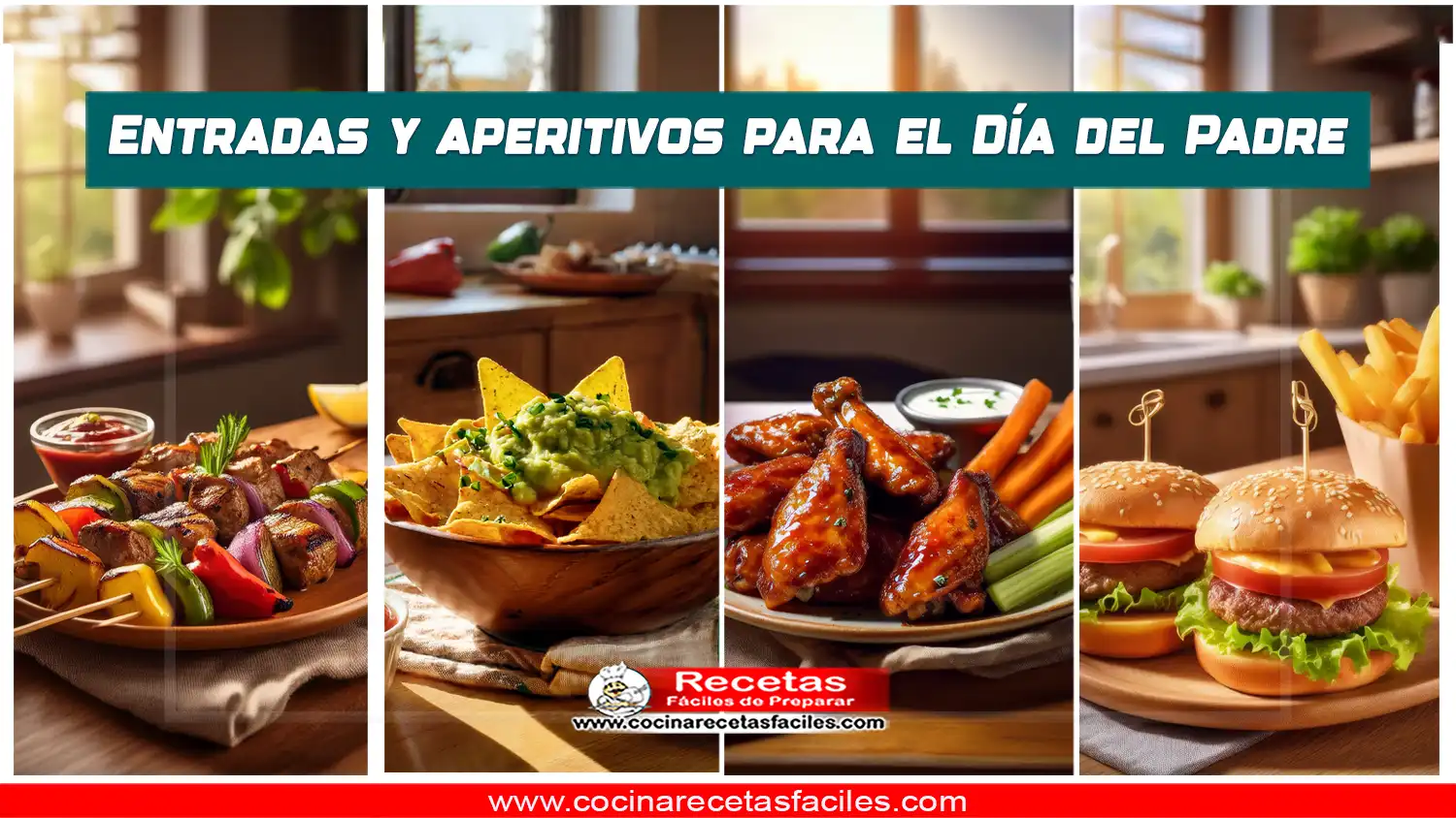 Aperitivos para el Día del Padre: brochetas de carne y vegetales, alitas BBQ, nachos con guacamole y mini hamburguesas en pan brioche